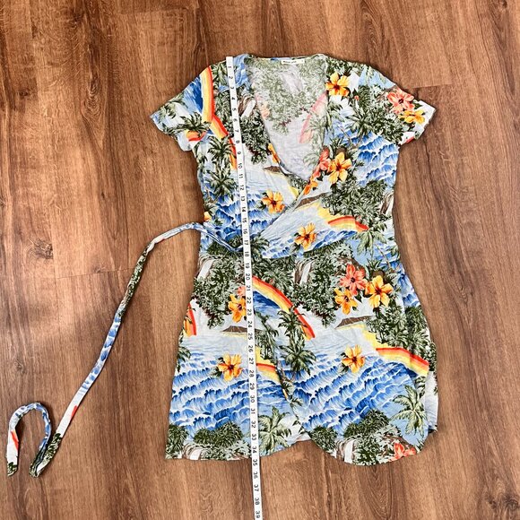 Marine Layer Frances Wrap Dress - Hawaiian Print Linen Blend Sz S - Picture 9 of 13
